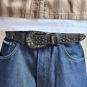 y2k 2000s vintage black cross rhinestone studded goth emo black belt
